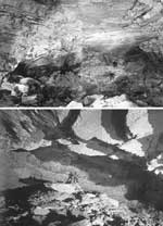 Breakout domes and breakdown taluses originated by slab and block breakdown in Kungurskaya Cave. A = Velican Chamber, B = Casteret Chamber.
